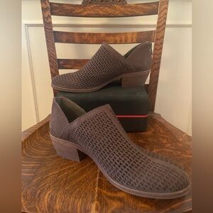 Vince Camuto Chocolate Brown Perforated Suede Shoes with Zippered Heels